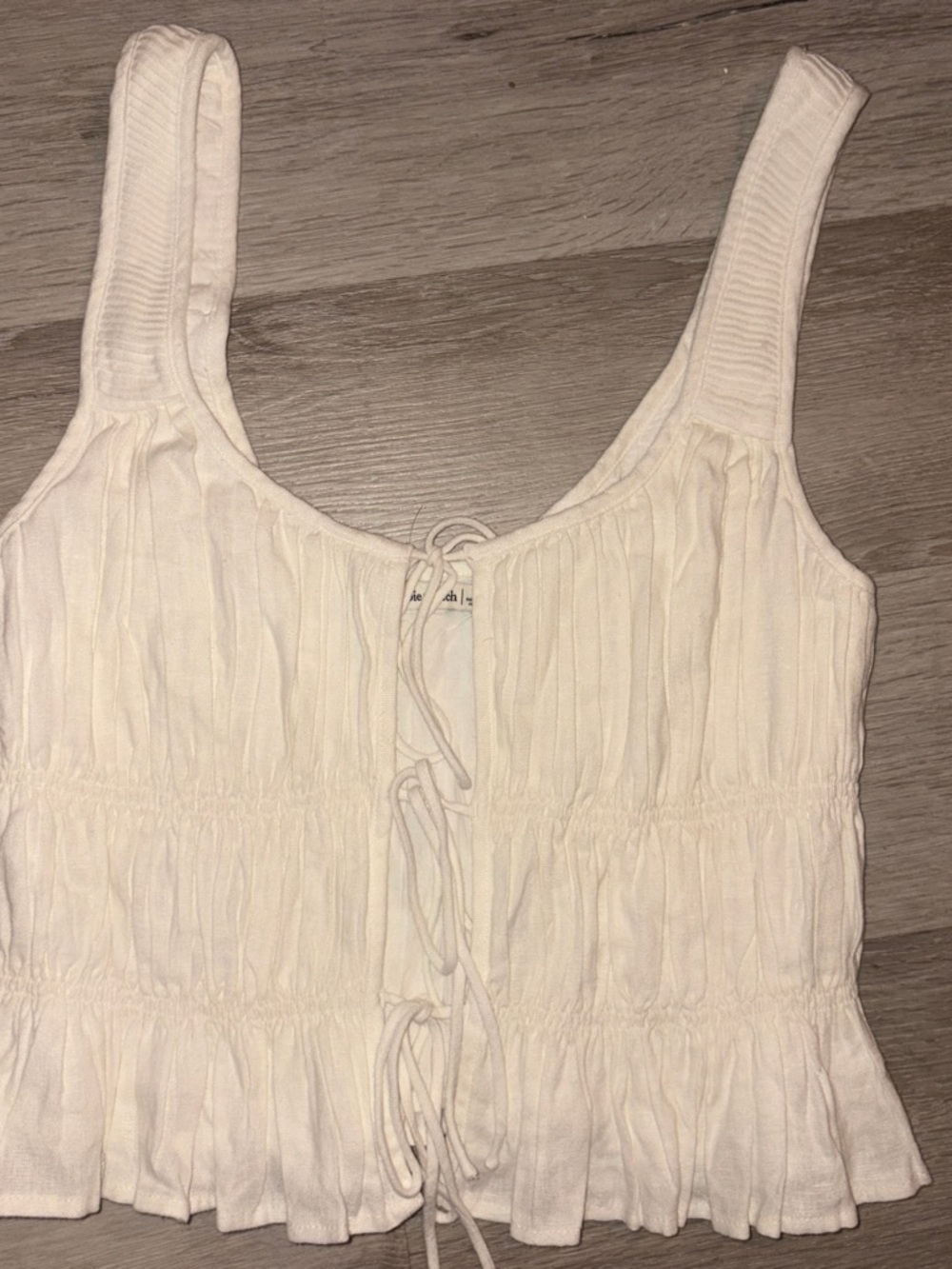 Abercrombie & Fitch Women's Cream Tie-Front Ruched Tank Top